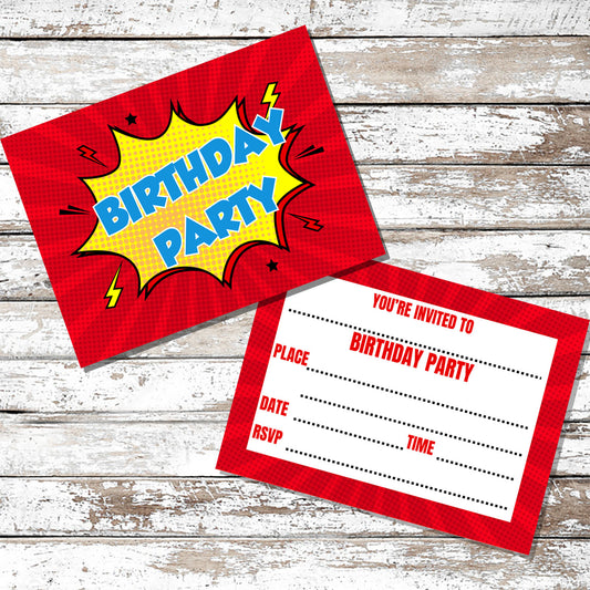 Pack Of 20 Red Happy Birthday Party Invitations With Envelopes