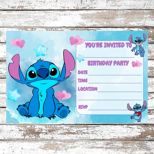 10 Cute Stitch Birthday Party Invitations With Envelopes