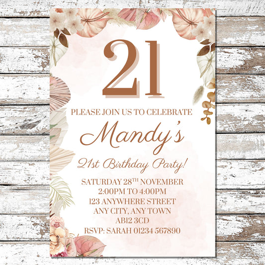 10 Personalised Leaves Any Age Party Invitations With Envelopes