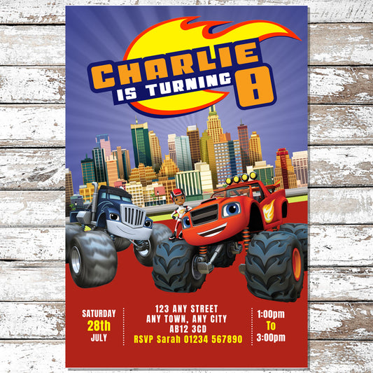 10 Personalised Blaze Party Invitations With Envelopes