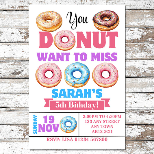 10 Personalised Doughnut Donut Party Invitations With Envelopes