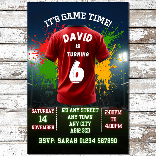10 Personalised Red Football Shirt Party Invitations With Envelopes