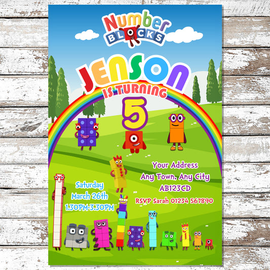 10 Personalised Number Blocks Party Invitations With Envelopes