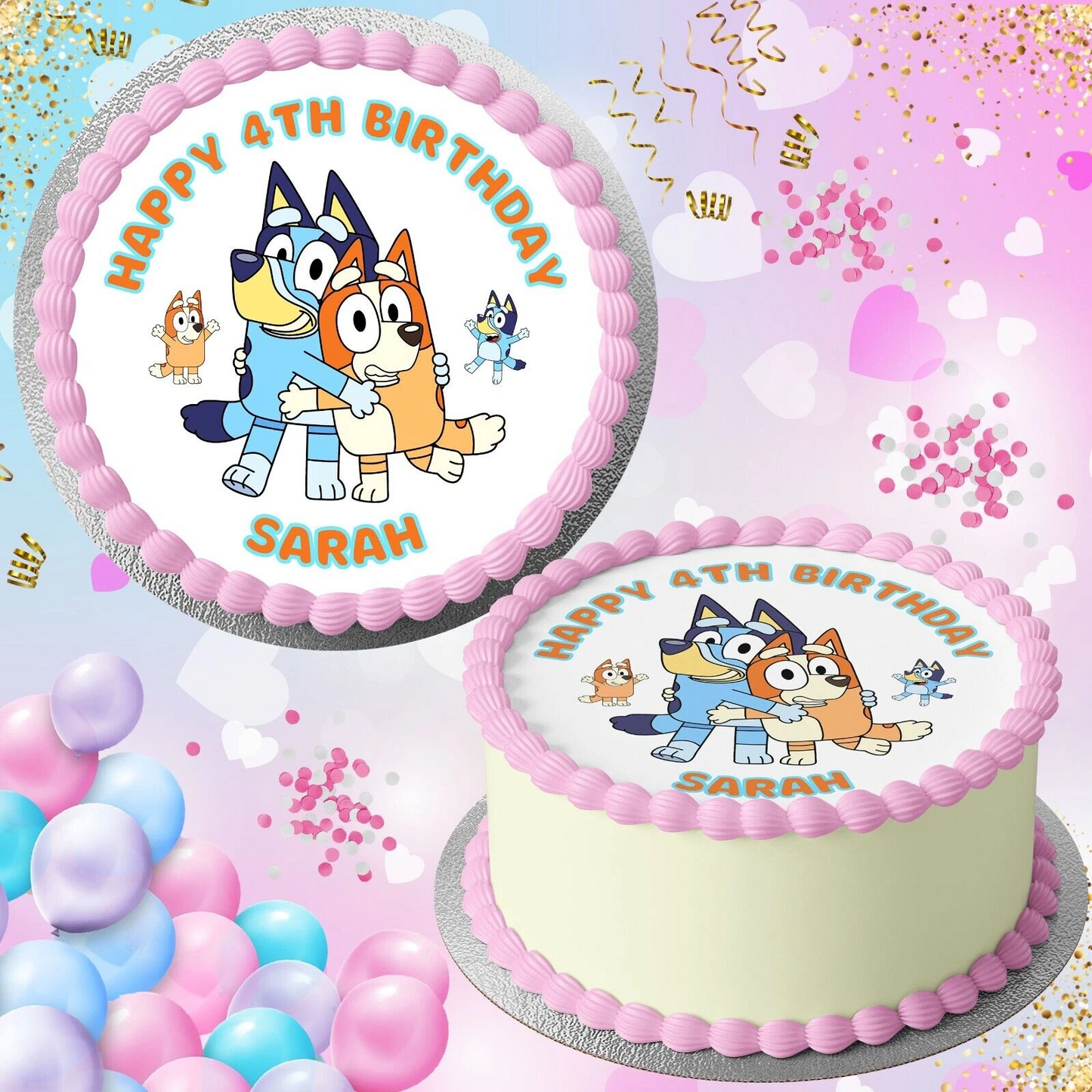 Bluey Dog Personalised 7.5" Round Edible Icing Cake Topper #2