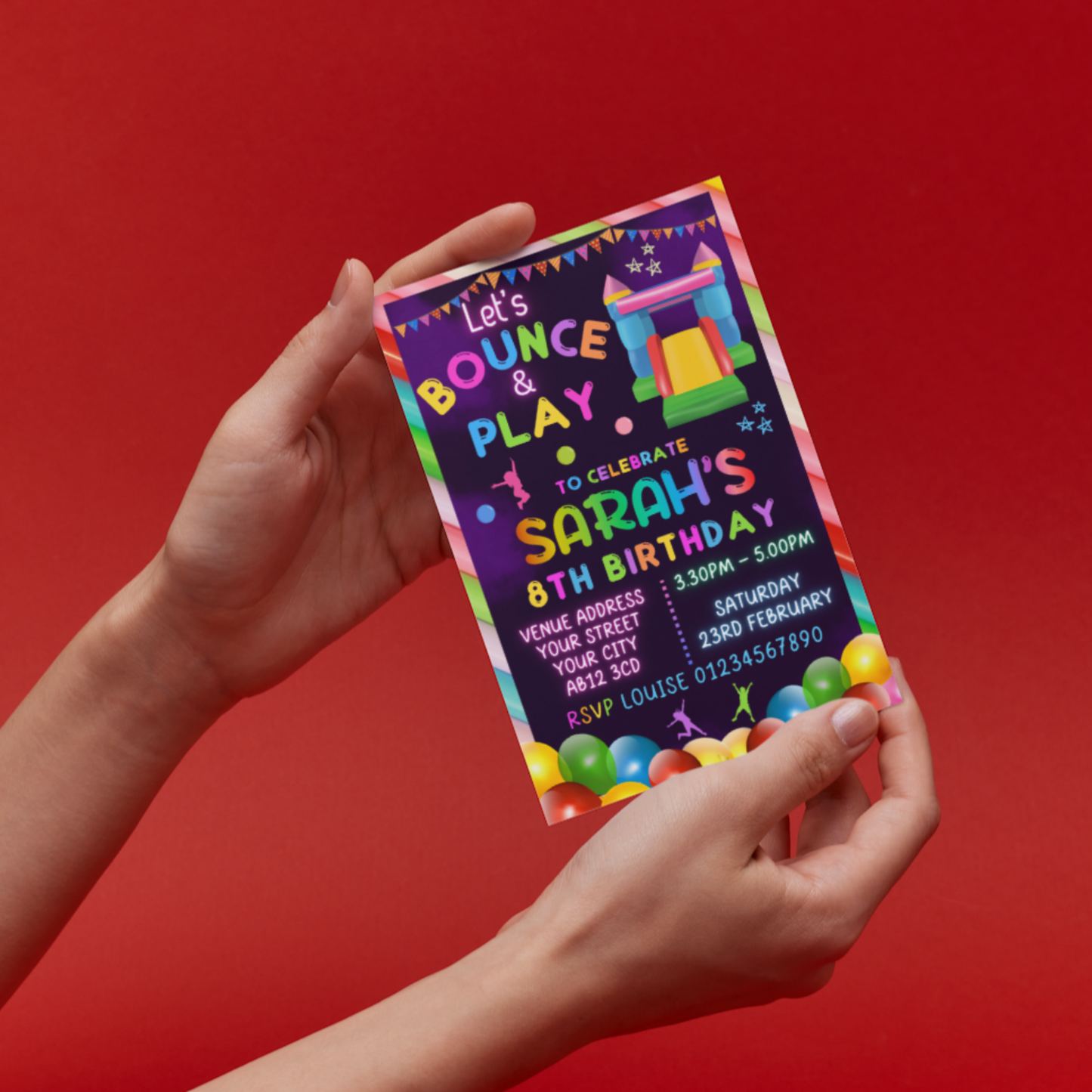 10 Personalised Bouncy Castle Party Invitations With Envelopes