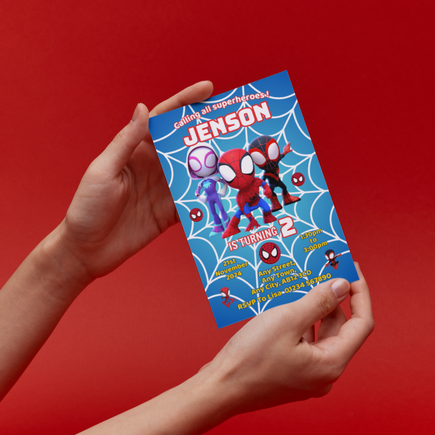 10 Personalised Spidey Spiderman Party Invitations With Envelopes