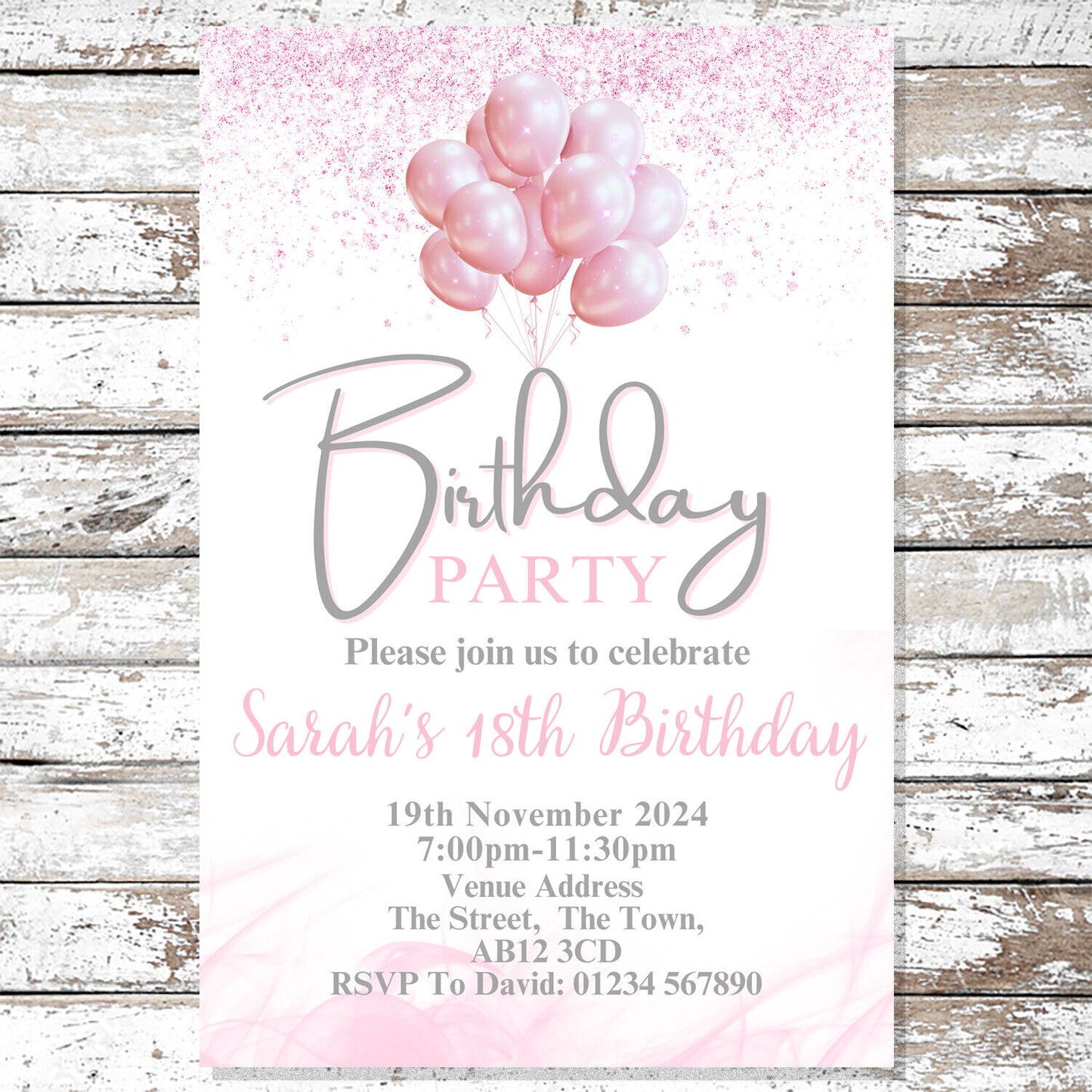 10 Personalised Pink Balloons Party Any Age Invitations With Envelopes