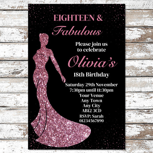10 Personalised Pink Dress Any Age Party Invitations With Envelopes