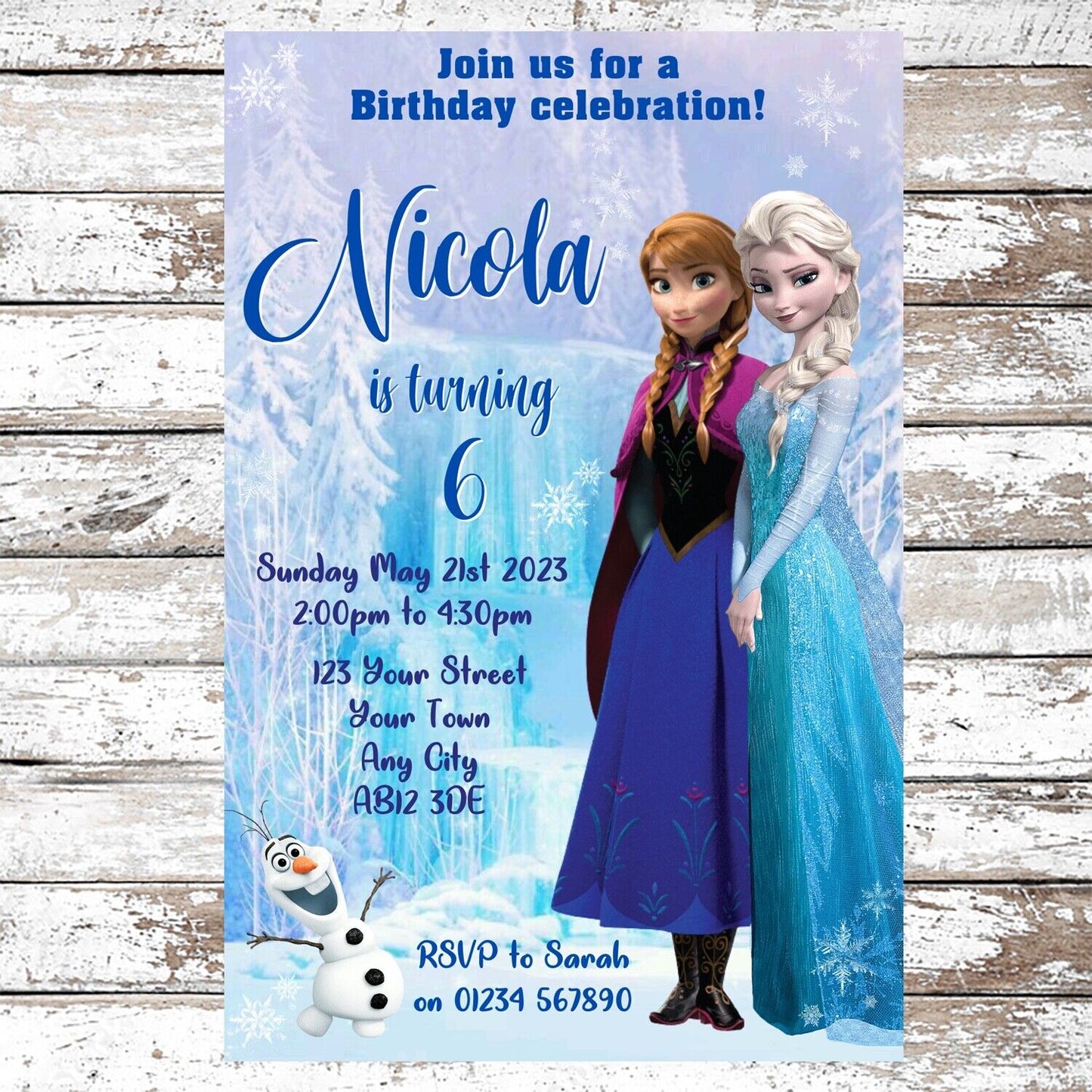 10 Personalised Anna Elsa Frozen Party Invitations With Envelopes