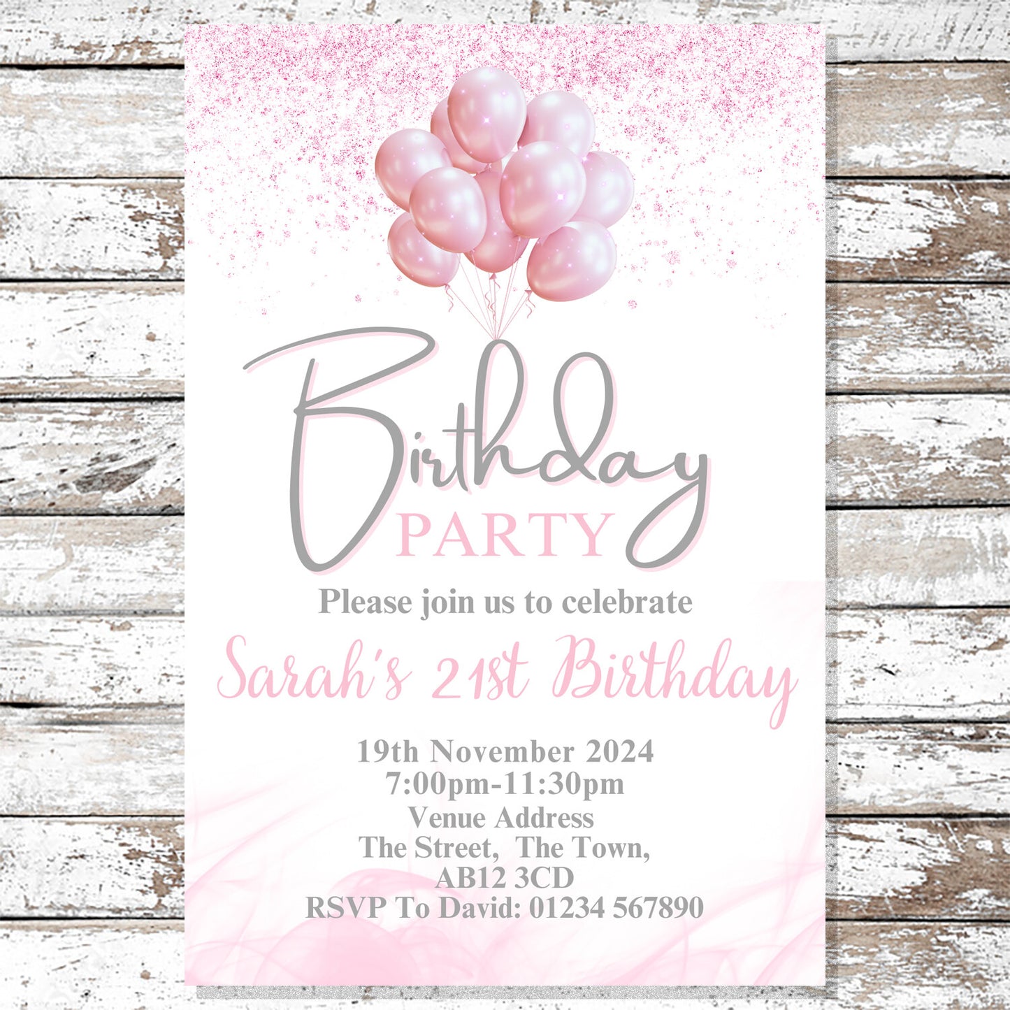 10 Personalised Pink Balloons Party Any Age Invitations With Envelopes