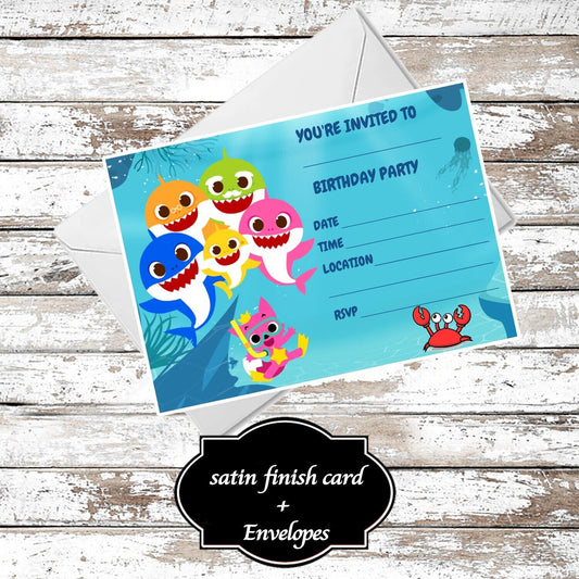 10 Baby Shark Birthday Party Invitations With Envelopes