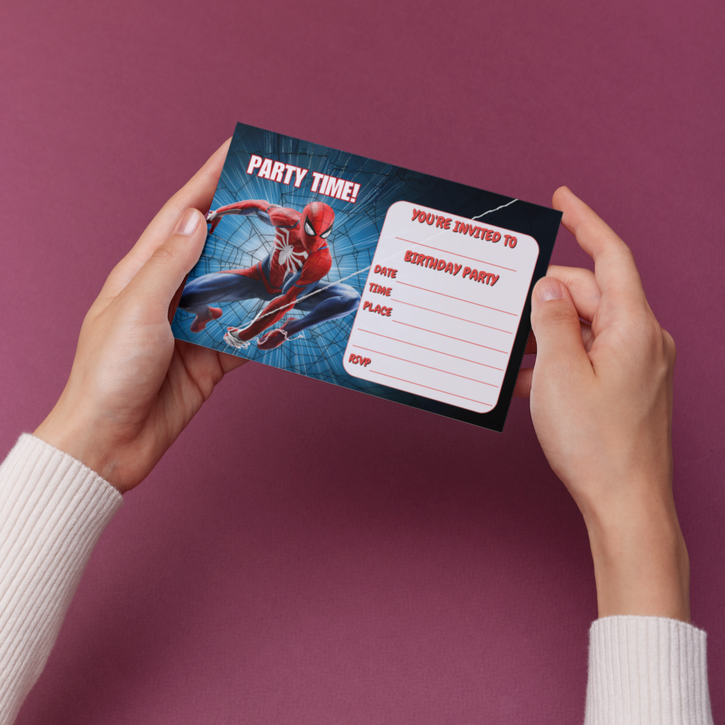10 Spiderman Birthday Party Invitations With Envelopes