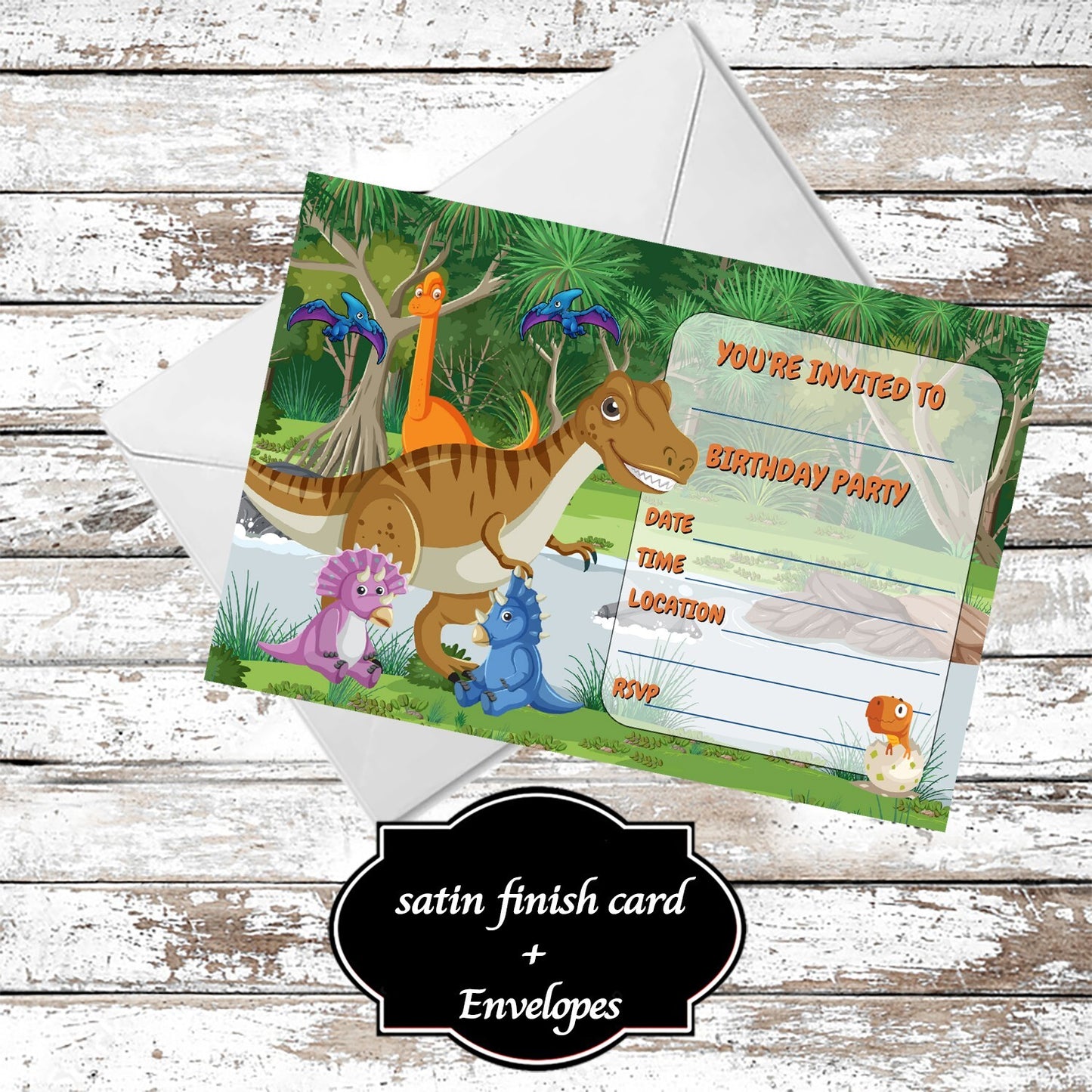 10 Dinosaur Jurassic Birthday Party Invitations With Envelopes