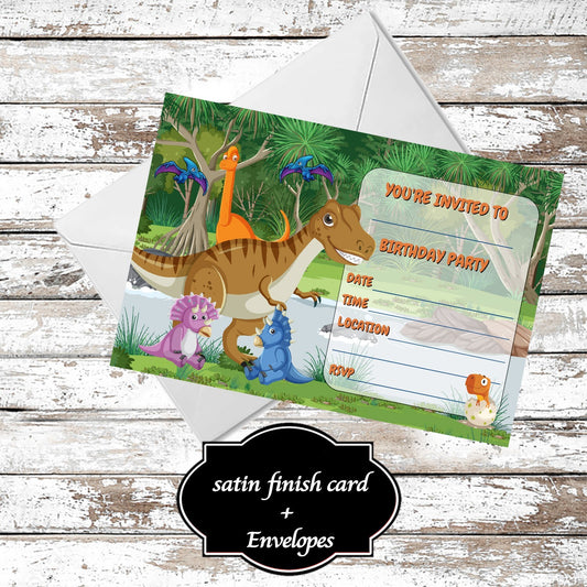 10 Dinosaur Jurassic Birthday Party Invitations With Envelopes