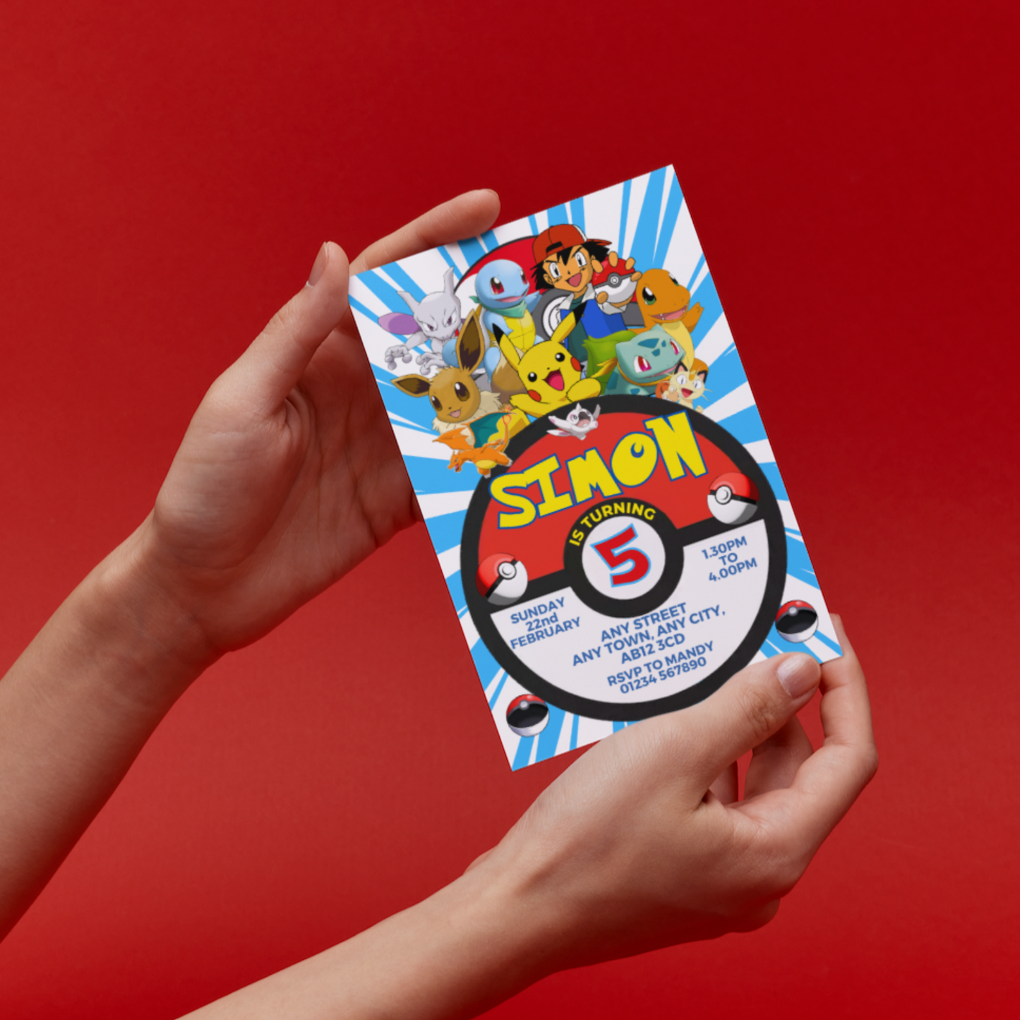 10 Personalised Pokemon Party Invitations With Envelopes