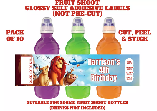 The Lion King Personalised Fruit Shoot Bottle Self Adhesive Label Wrapper x 10
