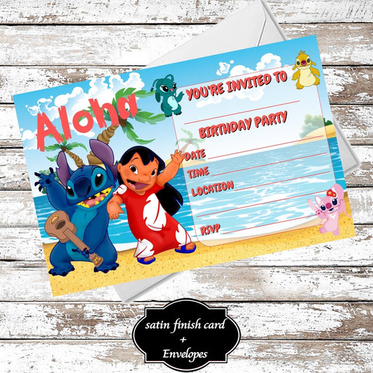 10 Lilo Stitch Birthday Party Invitations With Envelopes