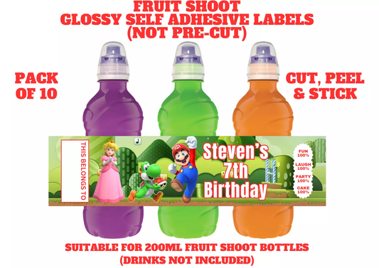 Super Mario Personalised Fruit Shoot Bottle Self Adhesive Label Wrapper x 10