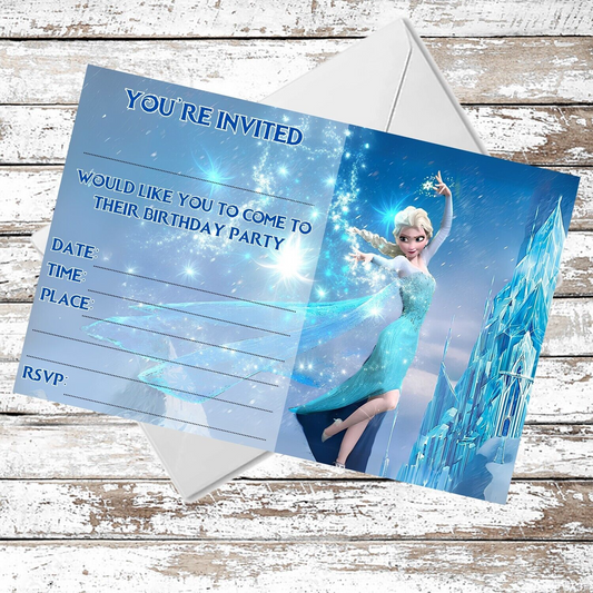 10 Elsa Frozen Birthday Party Invitations With Envelopes