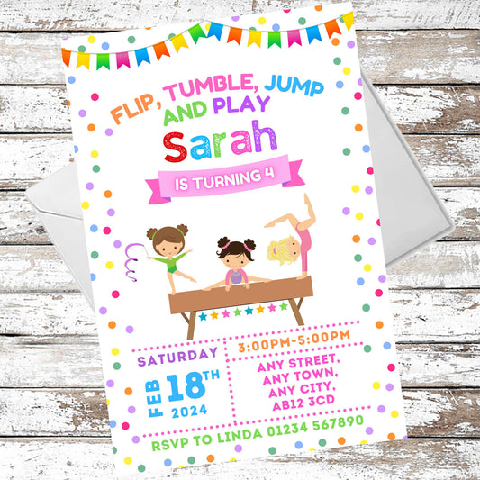 10 Personalised Gymnastics Party Invitations With Envelopes