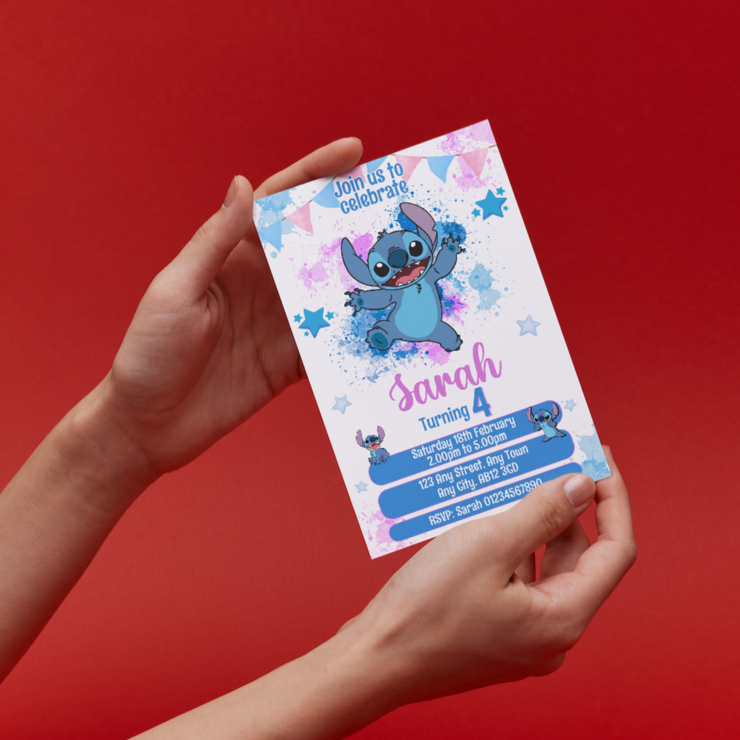 10 Personalised Adorable Stitch Party Invitations With Envelopes