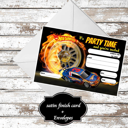 10 Hot Wheels Birthday Party Invitations With Envelopes