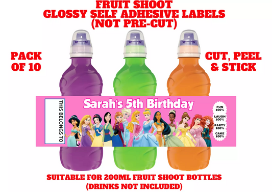 Princess Personalised Fruit Shoot Bottle Self Adhesive Label Wrapper x 10