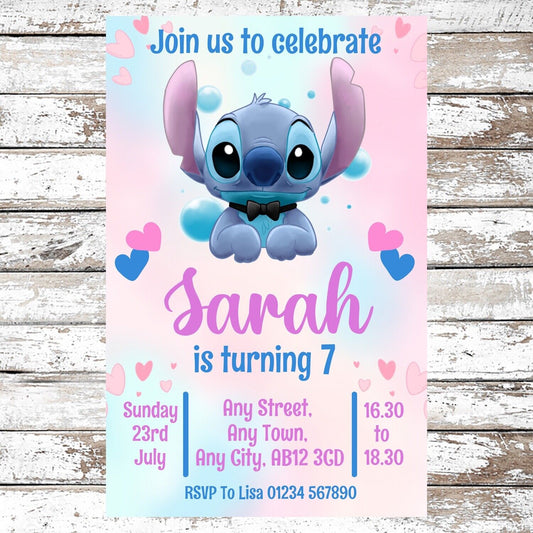 10 Personalised Cute Stitch Party Invitations With Envelopes