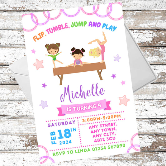 10 Personalised Gymnastics Party Invitations With Envelopes