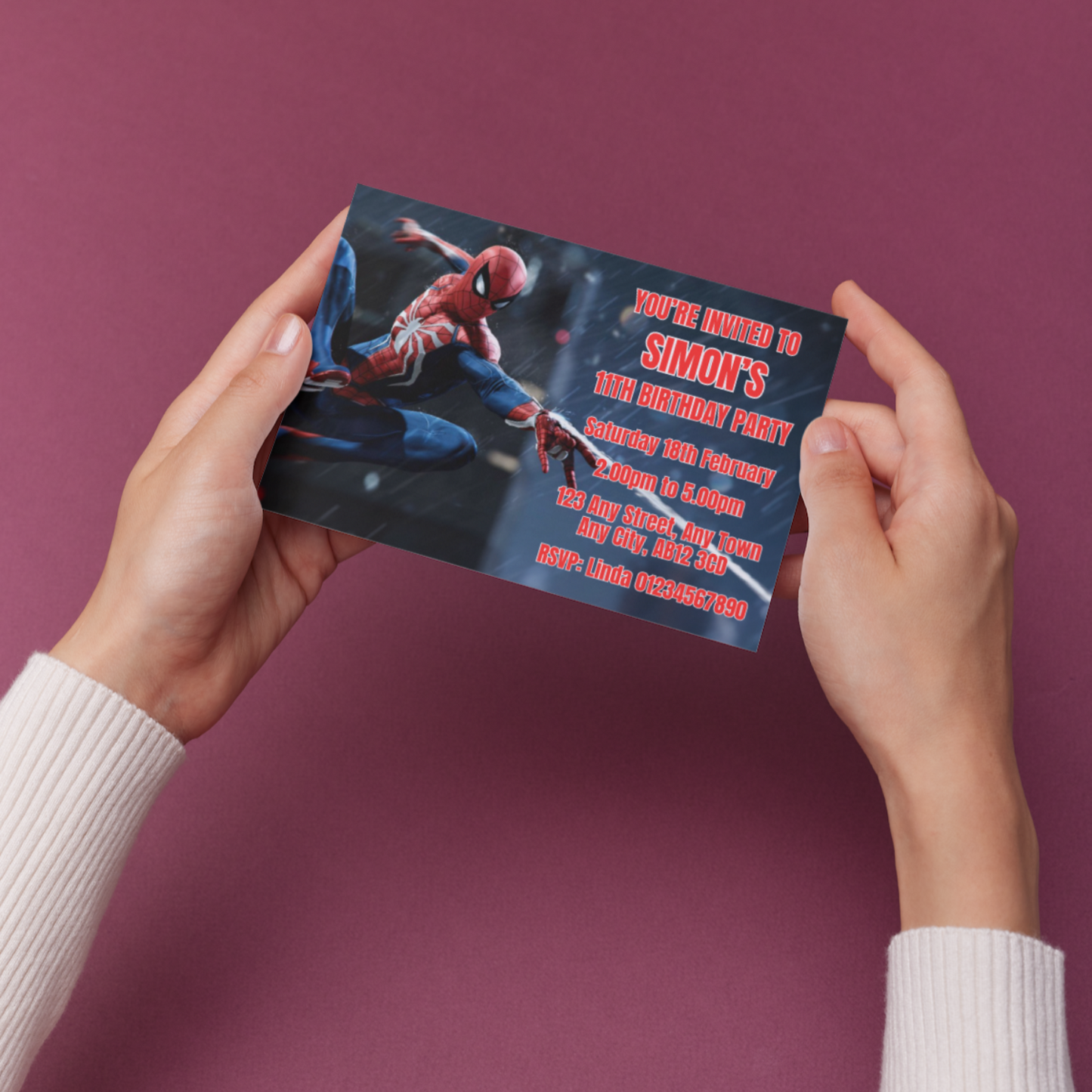 10 Personalised Spiderman Party Invitations With Envelopes