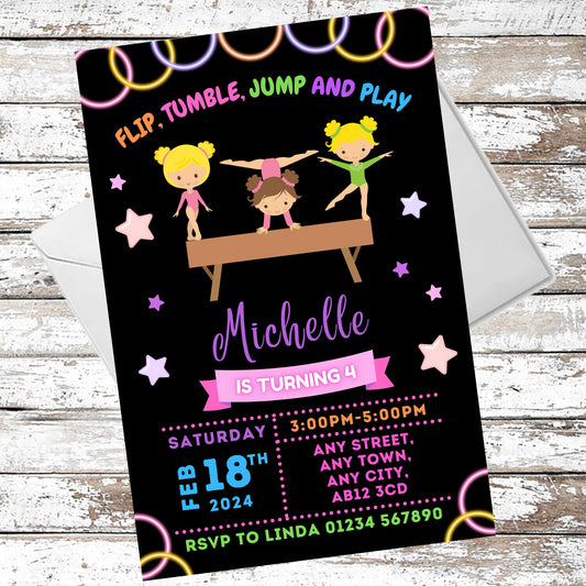 10 Personalised Gymnastics Party Invitations With Envelopes