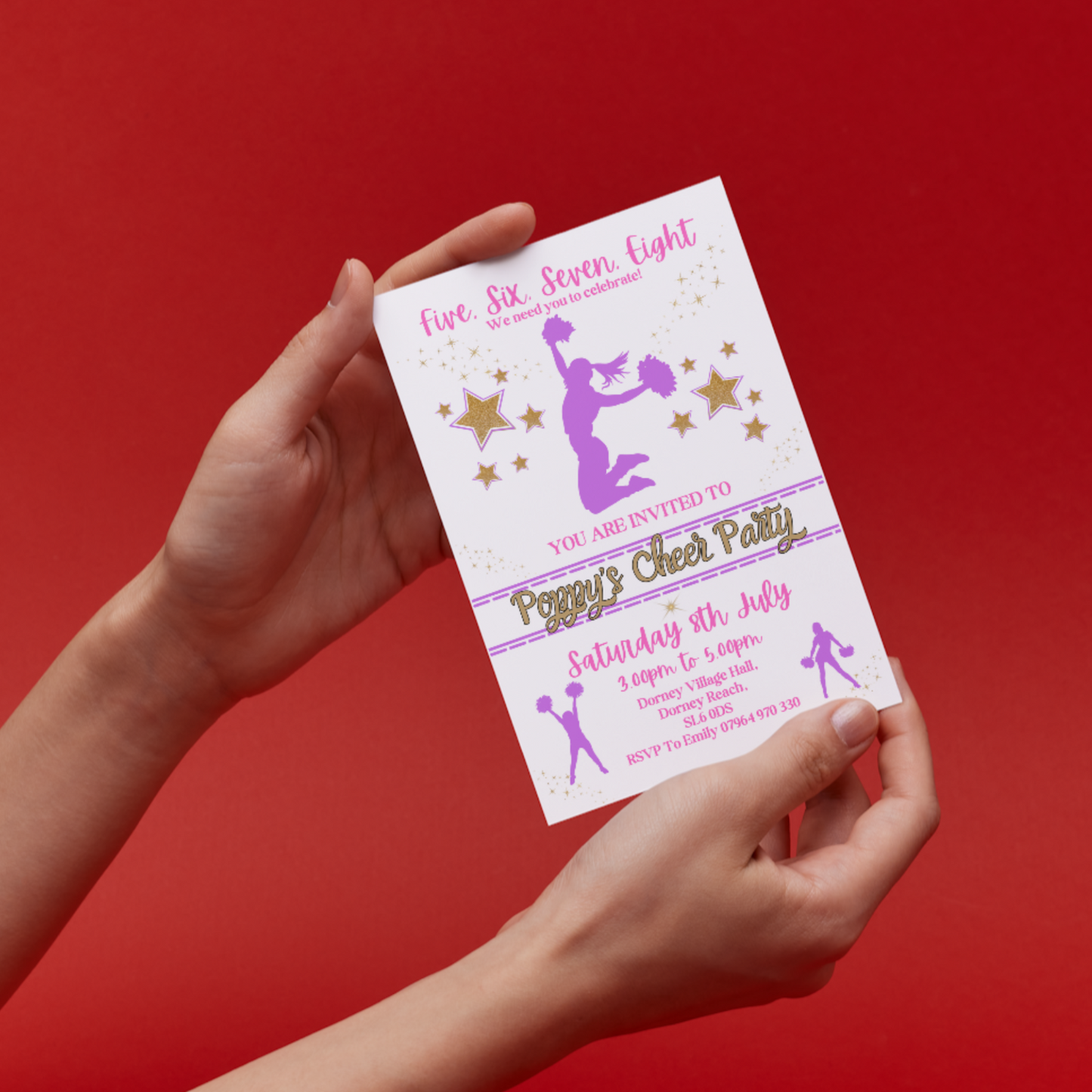 10 Personalised Cheerleader Party Invitations With Envelopes