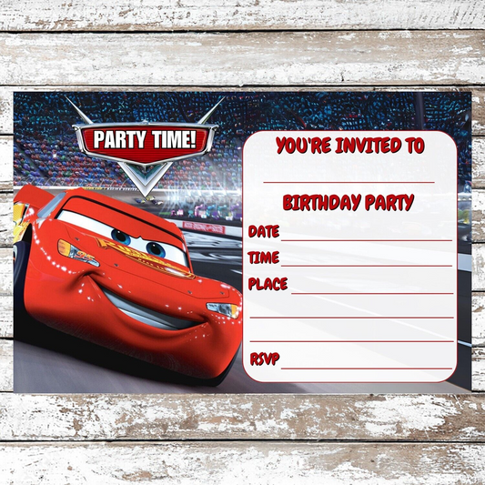 10 Lightning McQueen Birthday Party Invitations With Envelopes