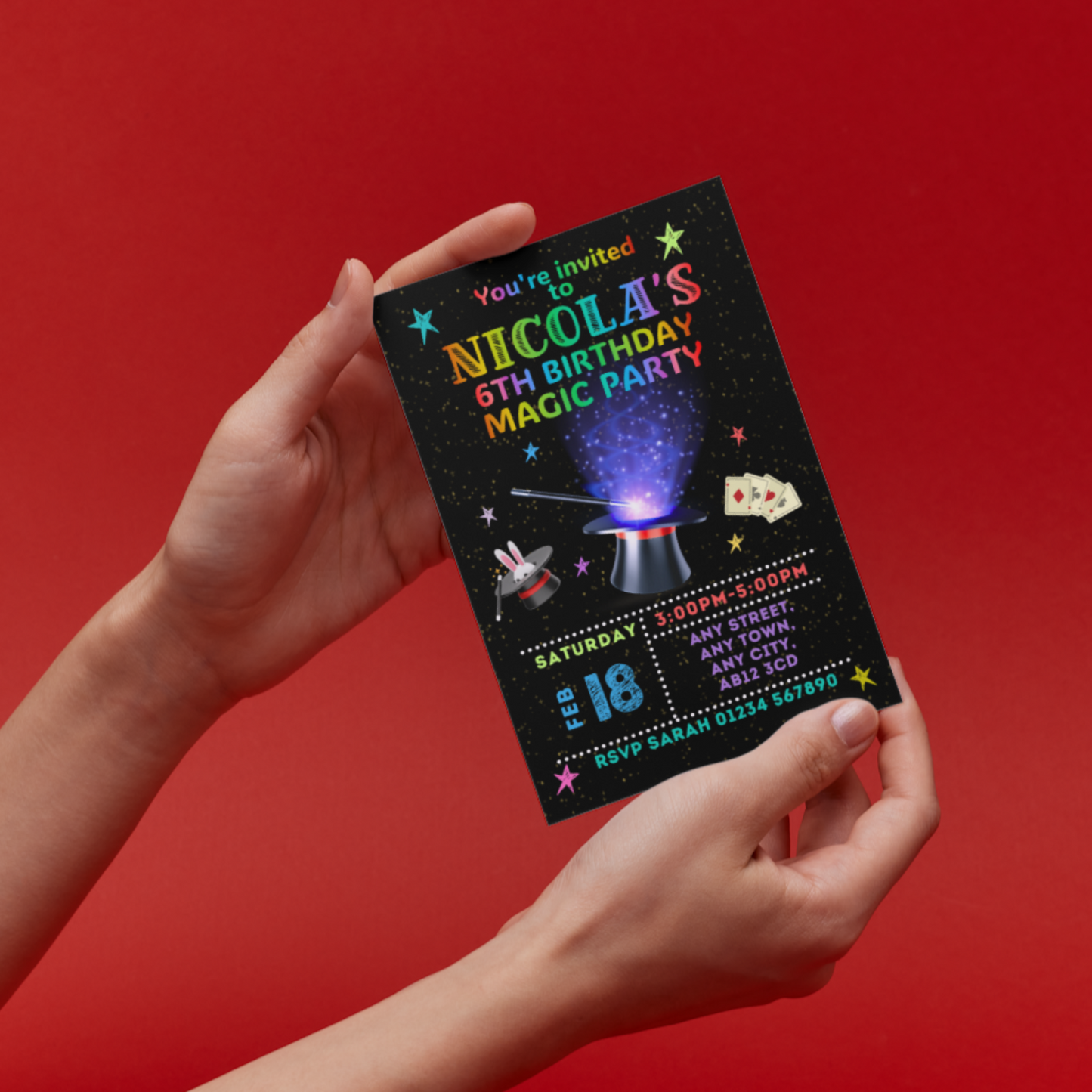 10 Personalised Magic Show Party Invitations With Envelopes