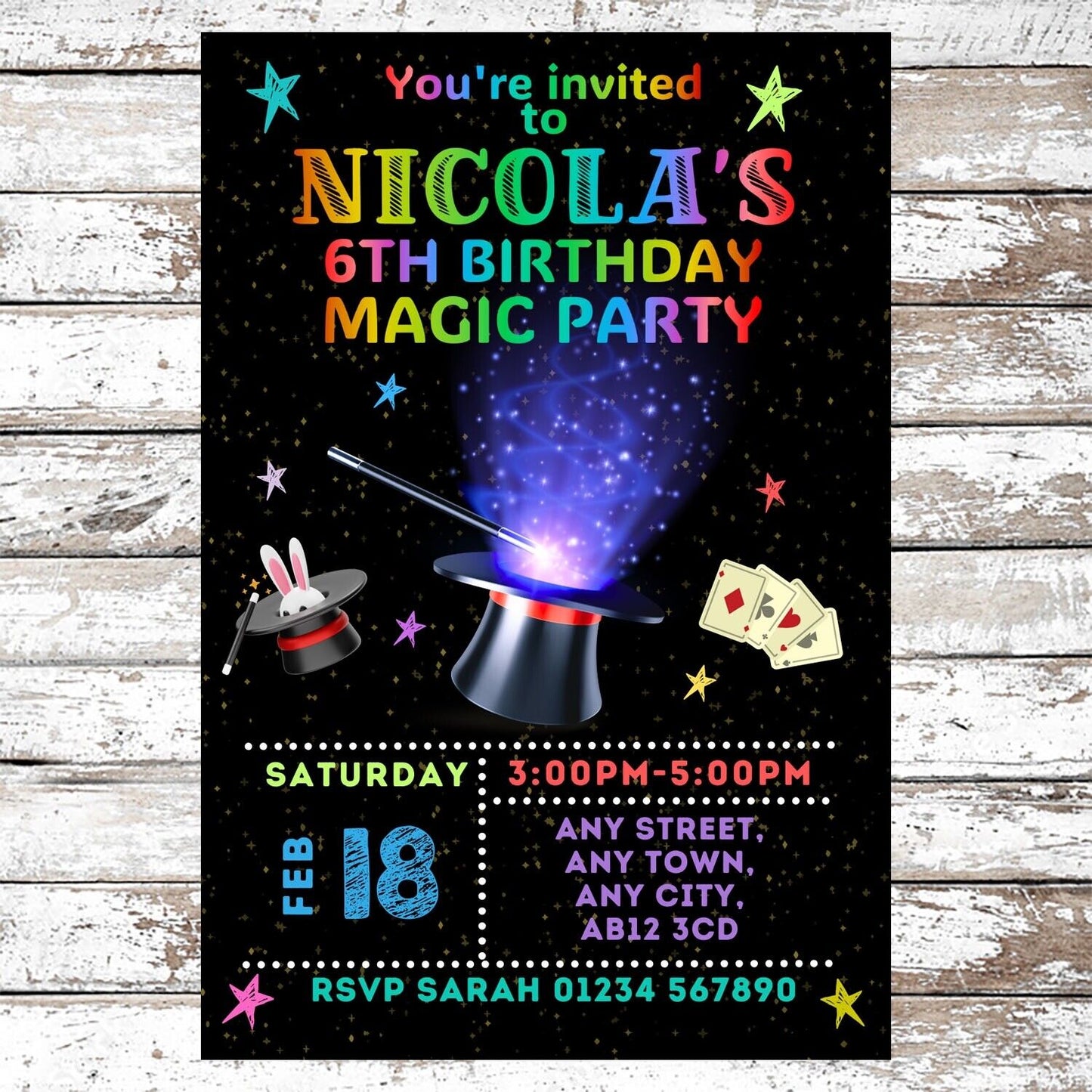 10 Personalised Magic Show Party Invitations With Envelopes