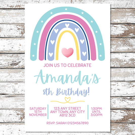 10 Personalised Rainbow Invitations With Envelopes