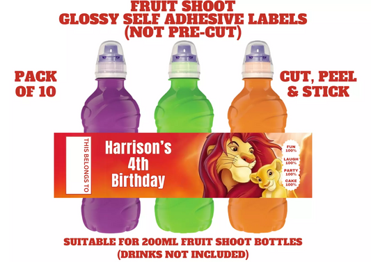 Lion King Personalised Fruit Shoot Bottle Self Adhesive Label Wrapper x 10