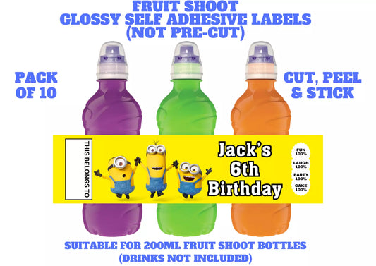 Minions Personalised Fruit Shoot Bottle Self Adhesive Label Wrapper x 10