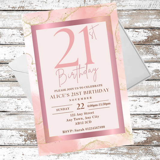 10 Personalised Pink Any Age Party Invitations With Envelopes