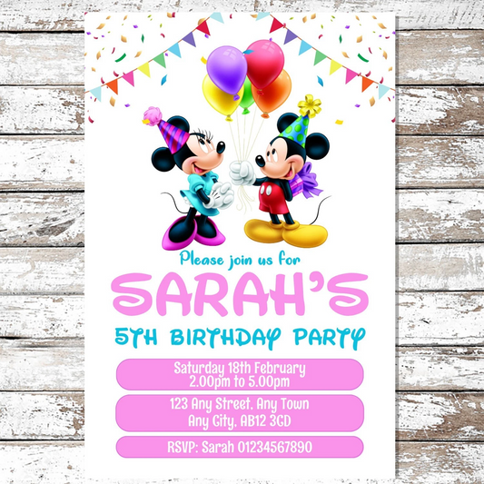 10 Personalised Mickey Minnie Mouse Party Invitations With Envelopes