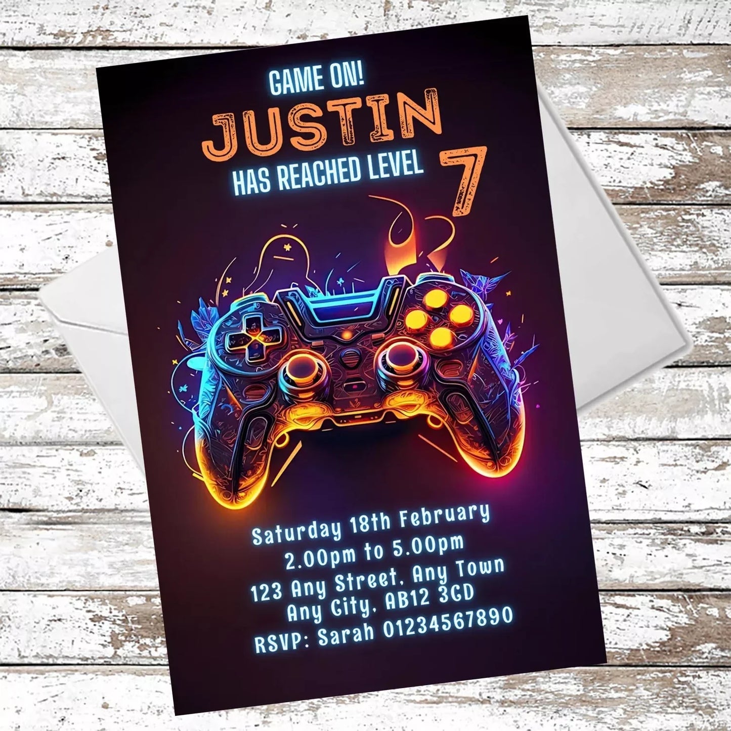 10 Personalised Gaming Party Invitations With Envelopes