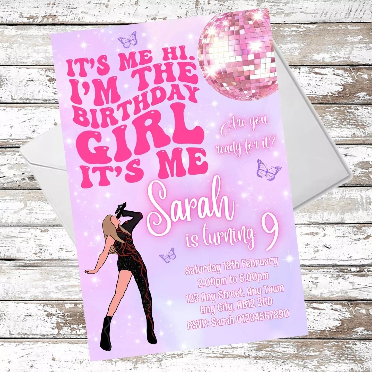 10 Personalised Taylor Swift Birthday Party Invitations With Envelopes