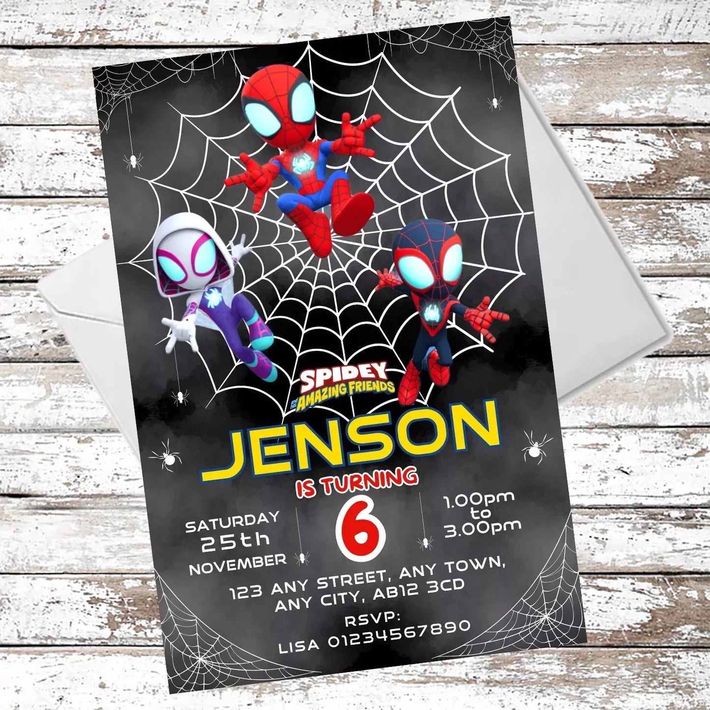 10 Personalised Spidey Spiderman Party Invitations With Envelopes