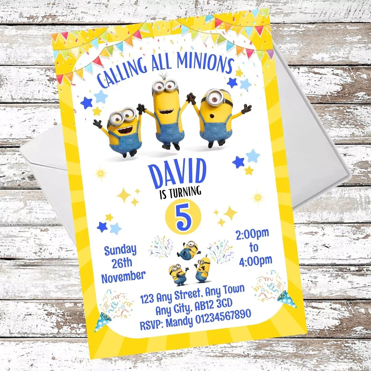 10 Personalised Minions Party Invitations With Envelopes