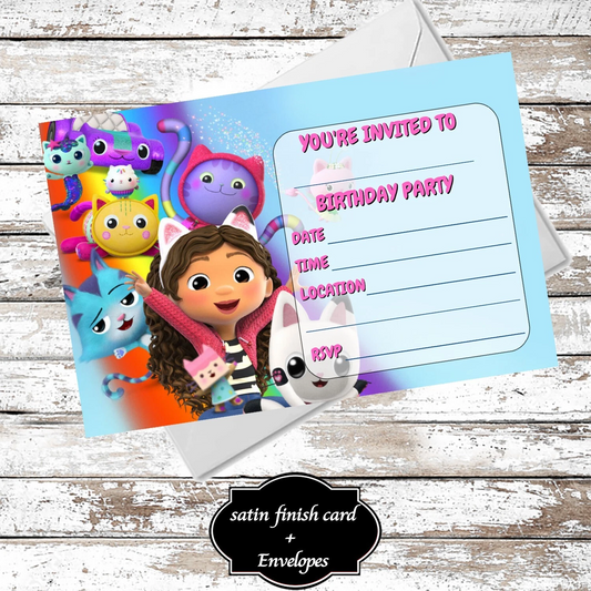 10 Gabby's Dollhouse Party Invitations With Envelopes