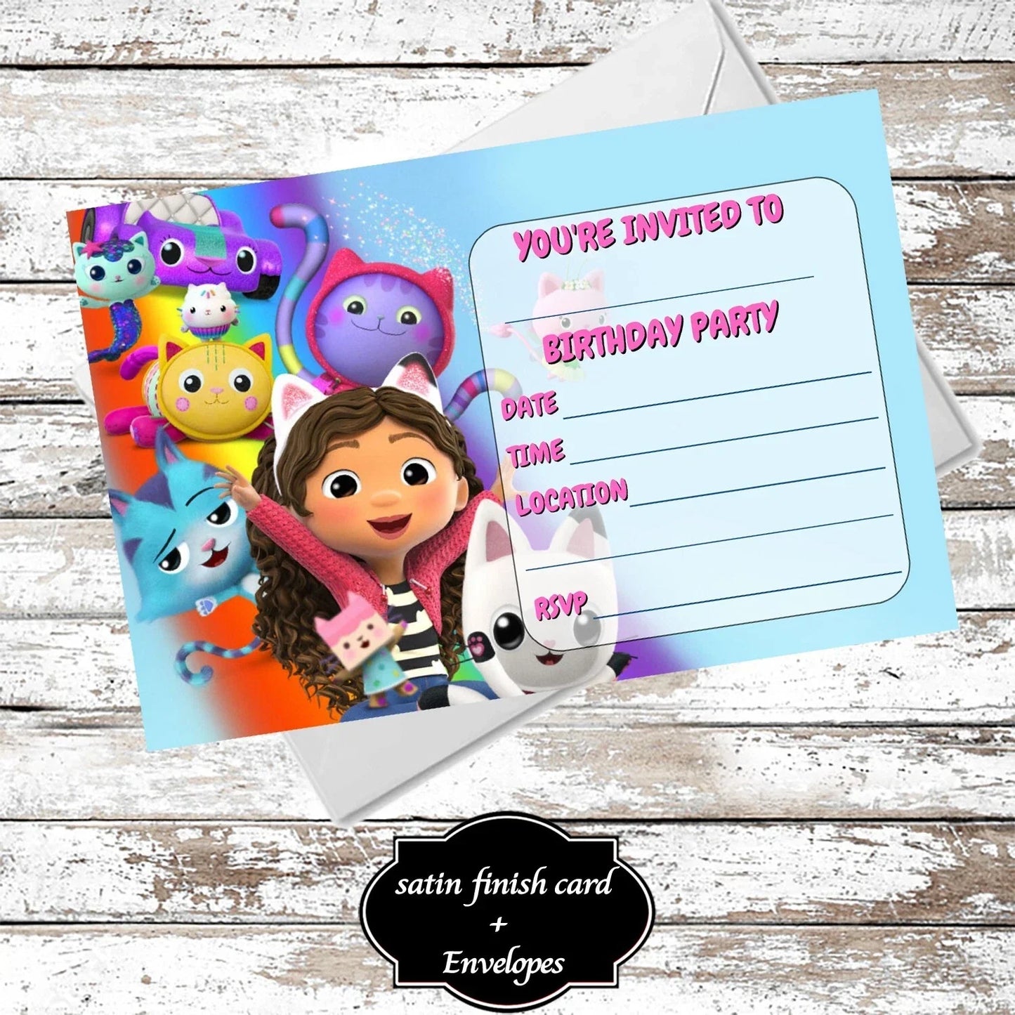 10 Gabby's Dollhouse Party Invitations With Envelopes