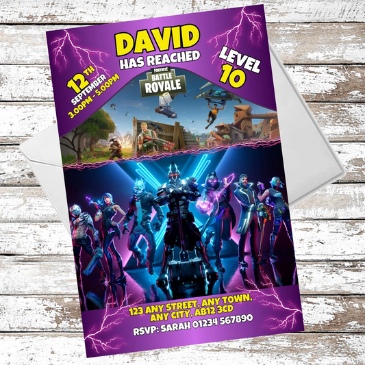 10 Personalised Battle Royale Party Invitations With Envelopes