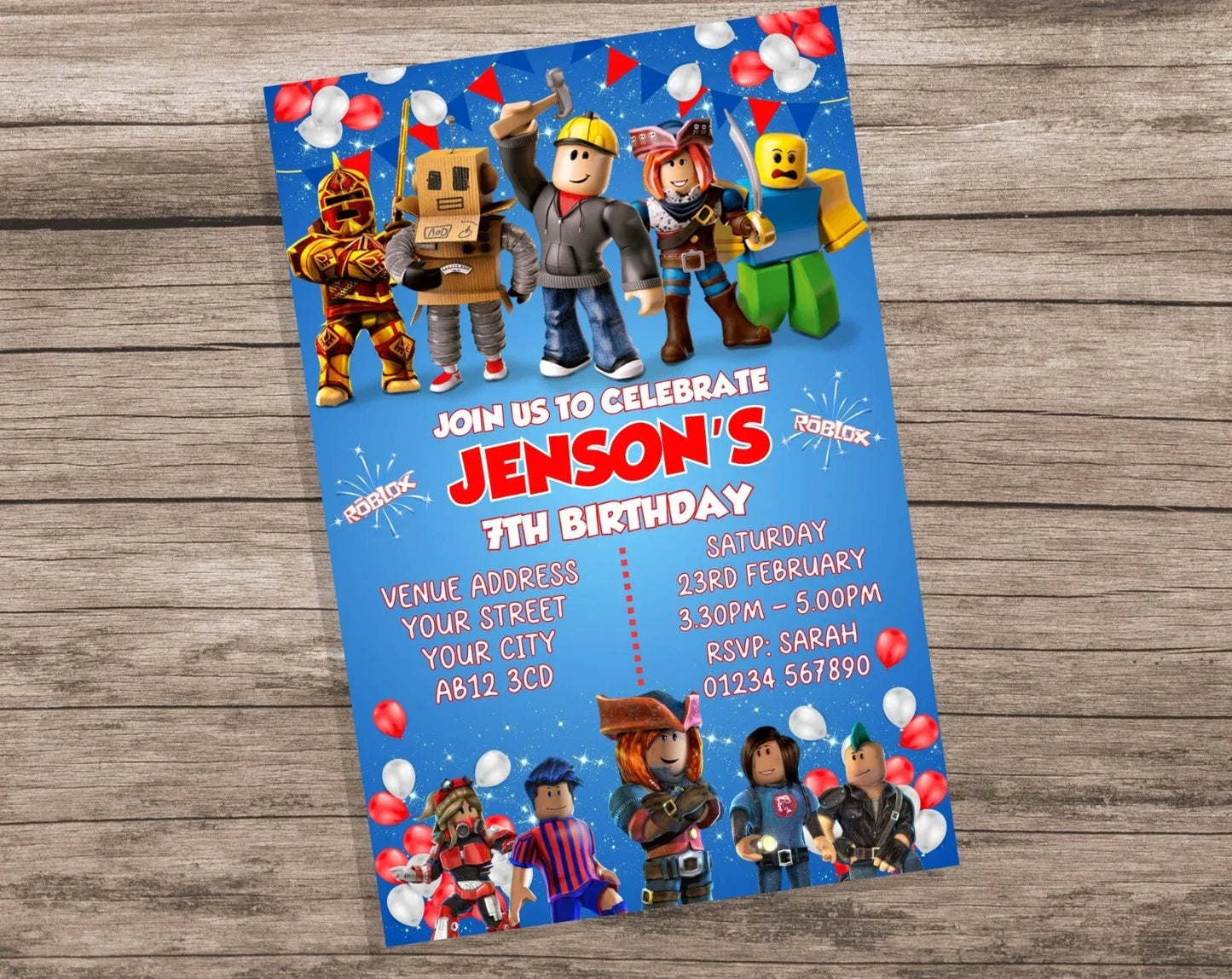 10 Personalised Gaming Blox Party Invitations With Envelopes