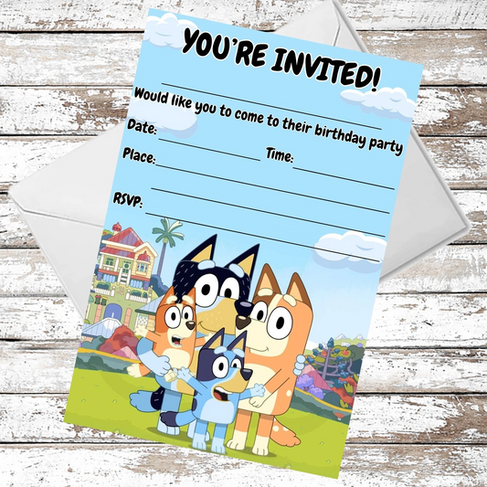 10 Bluey Party Invitations With Envelopes
