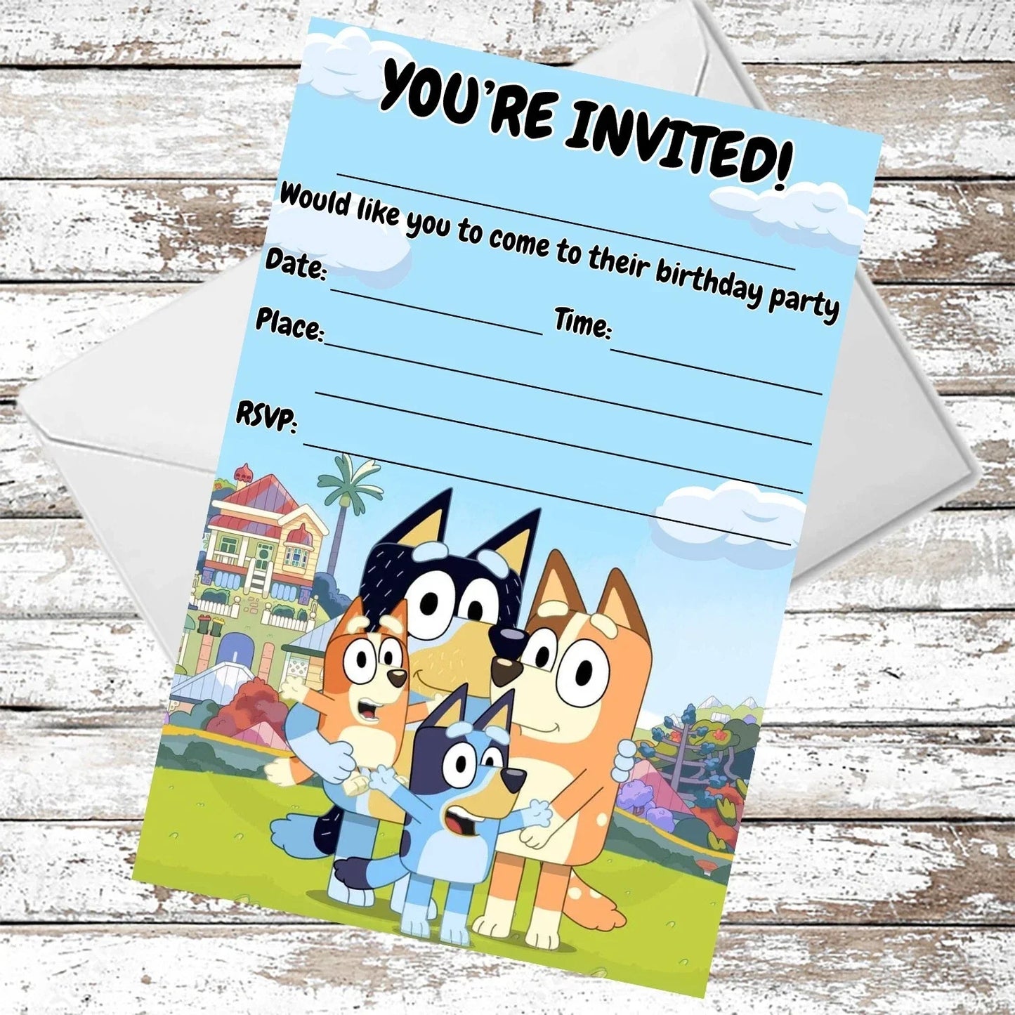 10 Bluey Party Invitations With Envelopes